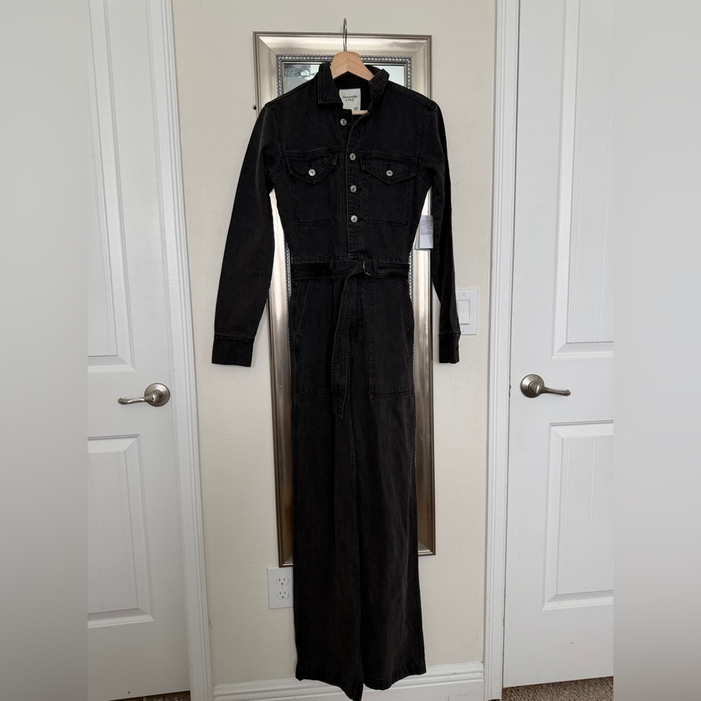 Abercrombie & Fitch Black Denim Jumpsuit Sz XXS